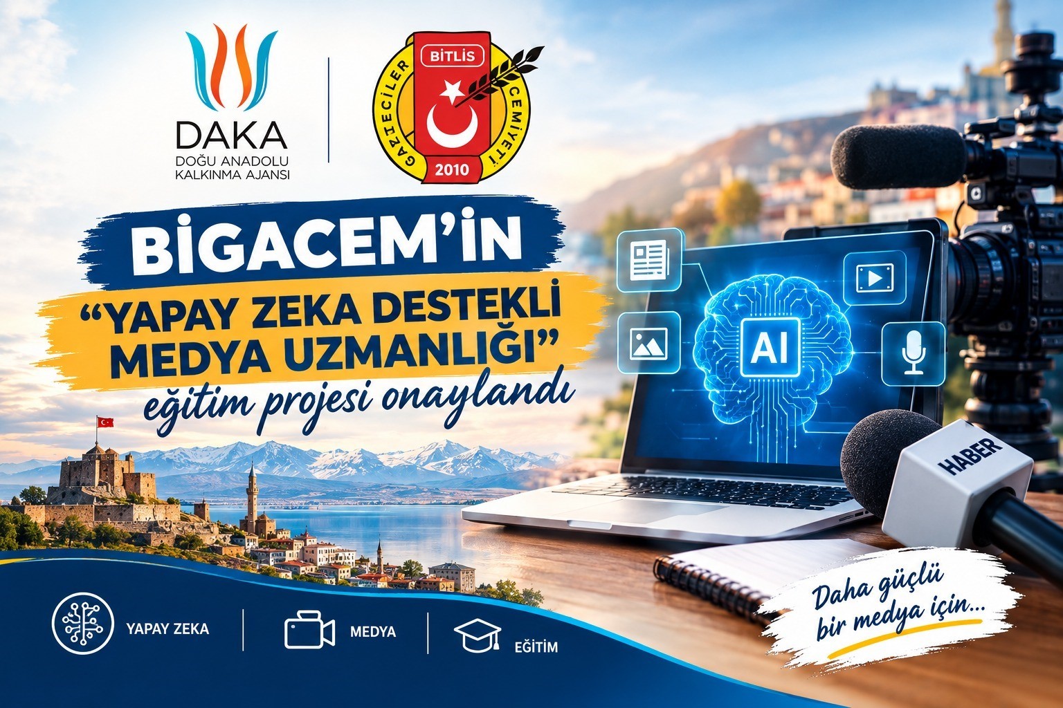 BİTLİS GAZETECİLER CEMİYETİ (BİGACEM) TARAFINDAN HAZIRLANAN "YAPAY ZEKA DESTEKLİ MEDYA UZMANLIĞI" EĞİTİM PROJESİ ONAYLANDI.