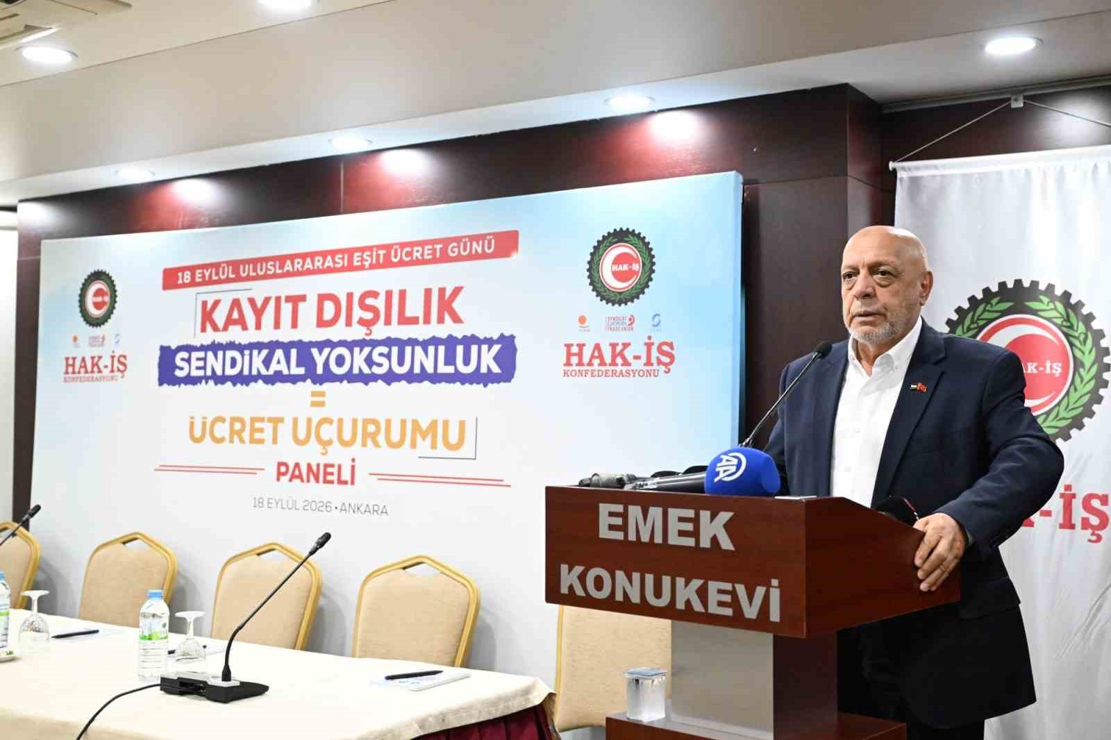 HAK İŞÇİ SENDİKALARI KONFEDERASYONU (HAK-İŞ) GENEL BAŞKANI MAHMUT ARSLAN, 18 EYLÜL ULUSLARARASI EŞİT ÜCRET GÜNÜ DOLAYISIYLA KONFEDERASYONU TARAFINDAN DÜZENLENEN PROGRAMDA  "18 EYLÜL’Ü HER YIL DAHA GENİŞ KAPSAMLI ŞEKİLDE KONUŞMAYA DEVAM EDECEĞİZ" DEDİ.