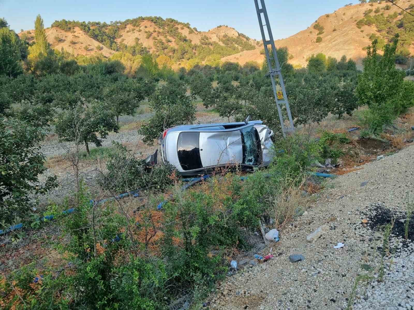 ADIYAMAN'IN GÖLBAŞI İLÇESİNDE OTOMOBİLİN MEYVE BAHÇESİNE YUVARLANMASI SONUCU 4 KİŞİ YARALANDI.