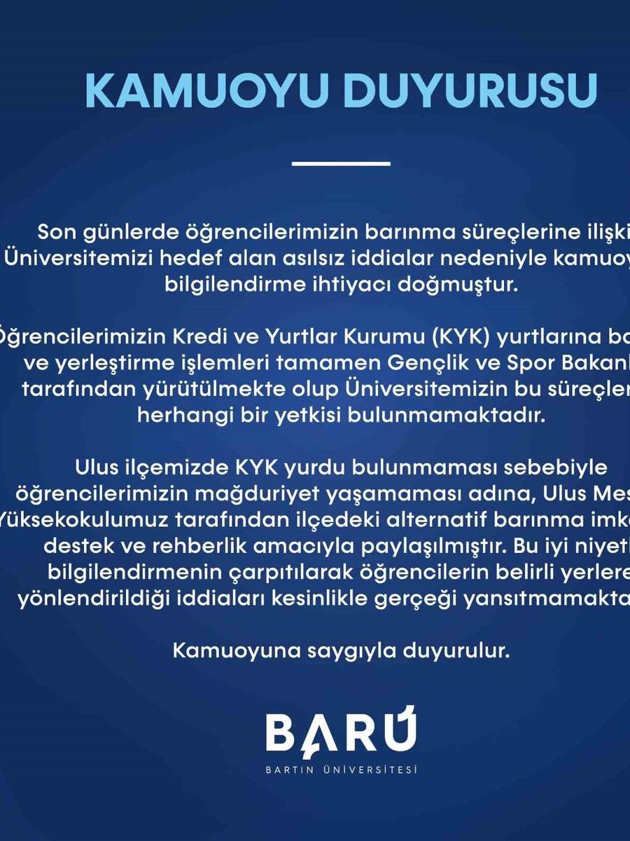 BARÜ’den öğrencilerin barınma konusunda açıklama
