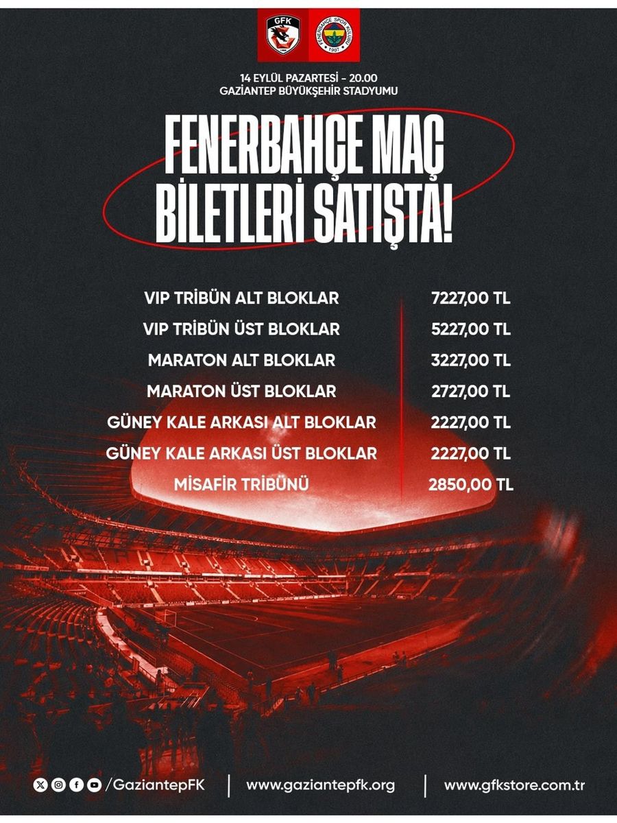 Gaziantep FK - Fenerbahçe maçı biletleri satışa çıktı