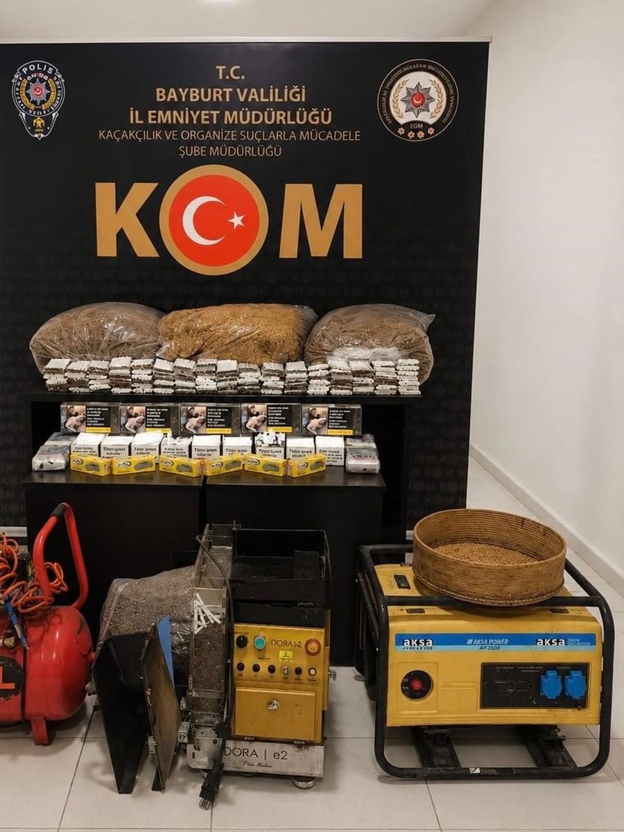 Bayburt’ta 38 kilo açık tütün ve 18 bin 240 makaron ele geçirildi