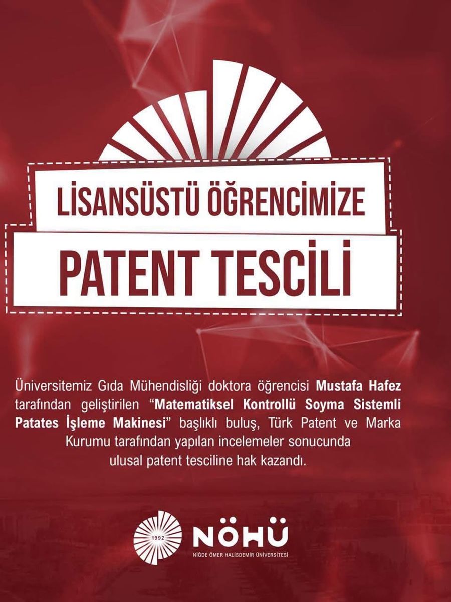 Niğde Ömer Halisdemir Üniversitesi öğrencisinin buluşuna patent tescili
