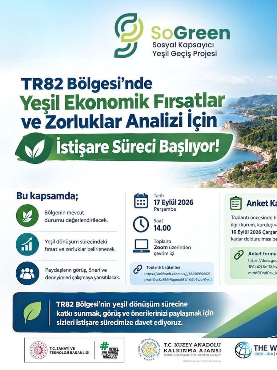 TR82 Bölgesi’nde yeşil ekonomik fırsatlar ve zorluklar analizi için istişare süreci başlıyor