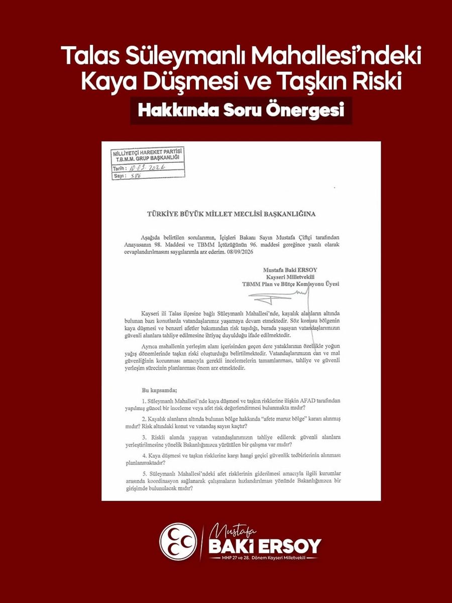 Ersoy, Süleymanlı Mahallesi’ndeki afet riskini meclis gündemine taşıdı